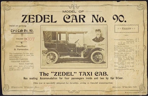 Model of Zedel Car no. 90, the "Zedel" taxi cab. Chauffeur, G. Fernandos. [ca 1909-1915?]