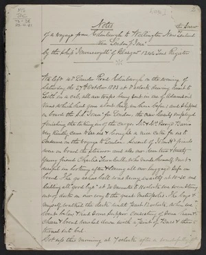 Jack, John, 1828-1909 : Notes of a voyage from Edinburgh to Wellington, New Zealand via London