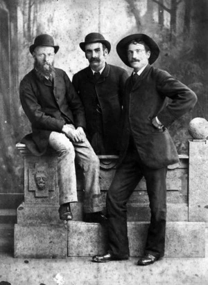 Photograph of Joshua Morgan (centre) and two unidentified men