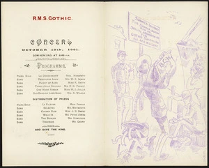 [New Zealand Shipping Company Limited] :R.M.S. Gothic. Concert October 12th, 1901. Programme [and] Soames Island / C.K.S [cartoon].