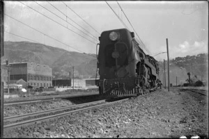 Front view of Ka class steam locomotive, New Zealand Railways no 948, 4-8-4 type