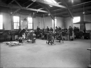 School boys attending machine shop class at Stratford Technical School