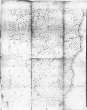 Creator unknown :[Survey of area incorporating Otahoua, Kaiwhata, Wainuioru, and Mt. Adams Blocks] [copy of ms map]. [18-?].