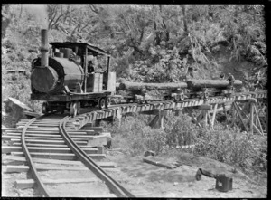 "Knight's tram, Raurimu" hauling logs.