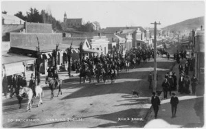 Procession commemorating the 50th anniversary of Gabriel's Gully, passing through Lawrence - Photograph taken by Muir and Moodie