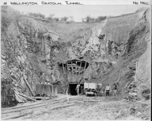 Men at work at the entrance of Seatoun Tunnel, Wellington