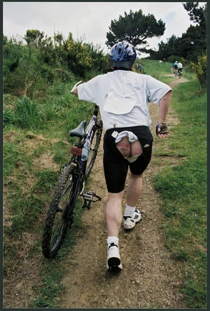 Richard Naylor after falling off his mountain bike during an event at the Business Management Games, Wellington - Photograph taken by Phil Reid