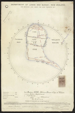 Plan of section 1099, Nelson Haven, City of Nelson, Surveyed for the Native Department by J.B. Saxon
