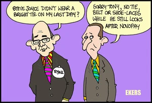 Ekers, Paul, 1961-:"Steven Joyce didn't wear a bright tie on my last day?" 31 July 2014