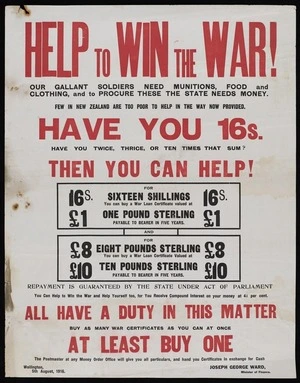 Help to win the war! Have you 16s. Then you can help! 5th August, 1916.