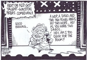 Scott, Thomas, 1947- :"Next on NZ's Got Talent - Winston Peters comedian!" 14 August 2014