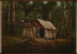 [Blomfield, Charles] 1848-1926. Attributed works :[Bush hut. 1891 or later. Howard's hut, Morley's Flat near Fernshaw, Victoria, 1891, after a photograph by John Nicholas Caire]
