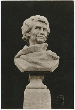 Carved stone bust of Te Rauparaha at Otaki - Photograph taken by Bartlett and Andrew