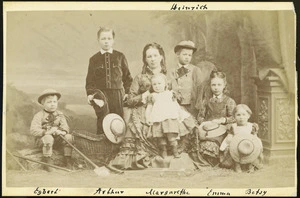 Harmsen, Heinrich, active 1860s-1870s: Portrait of Georgiana von Hochstetter and her six children in 1874