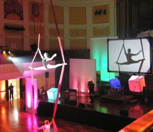 Photographs of aerial silk performance