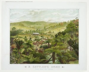 Schmidt, William, 1870-1968: A settler's home, North Island, New Zealand / W Schmidt [del]. Supplement to the Christmas number of the New Zealand graphic, December 18th, 1901. Printed by the Brett Printing Co., Ltd., Auckland, N.Z.