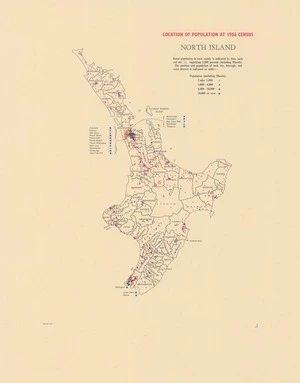 Location of population at 1956 census. North Island.