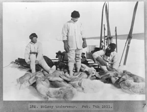 Members of the British Antarctic Expedition of 1911-1913 wearing Wolsey underwear at the Antarctic