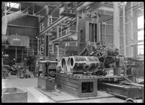 Draw-cut shaper machining, working on two X class cylinders at Hutt Railway Workshops, Woburn, 1930.