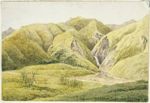 Smith, William Mein, 1799-1869 :[Waterfall in hills, Wairarapa, ca 1850]