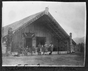 Te Whai-a-te-Motu meeting house at Mataatua, at group alongside
