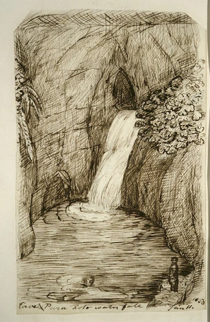 Taylor, Richard, 1805-1873 :Cave & Pura Roto waterfall, Jan 11, 1850.