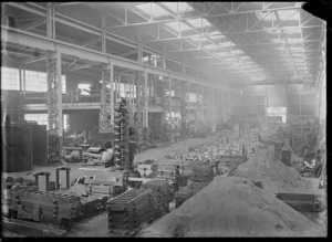 Interior view of a foundry at one of the railway workshops, possibly Hutt Railway Workshops, Woburn