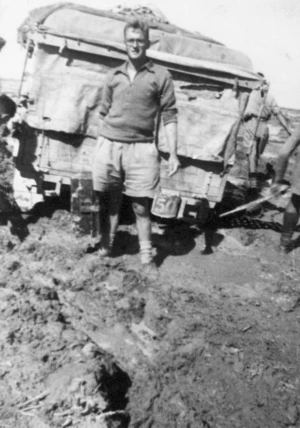 Carr, C W :Photograph of a truck stuck in the mud at Alamein, during World War II