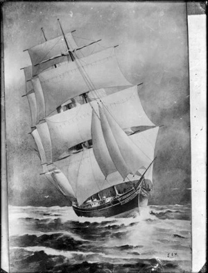 Photograph of a painting of the sailing ship 'Lord of the Isles', painted by John Alexander Munro, signed J.A.M.