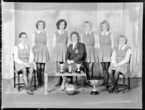Onslow [College?] Basketball Club, 4th grade team of 1961, with trophies.