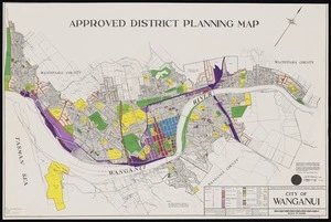 Wanganui City Council :City of Wanganui. Approved district planning map [copy of ms map]. Prepared by the Town Planning Section, City Engineer's Department, Wanganui City Council. 1963.
