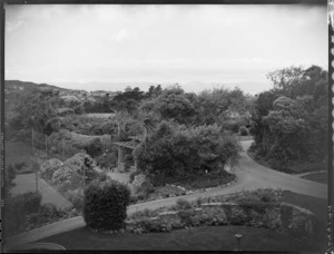 View of drive and garden at Homewood, Karori, Wellington