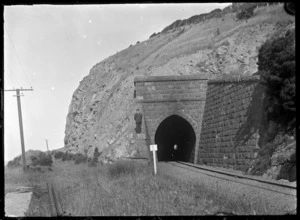 View of the Waitati railway tunnel, through cliffs near Waitati.