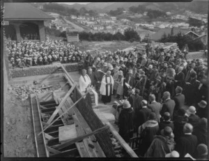 Laying the foundation stone at Samuel Marsden School, Karori, Wellington