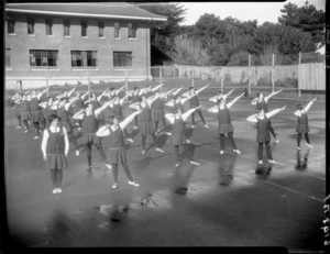 Students of Samuel Marsden School, Karori, Wellington, exercising outside