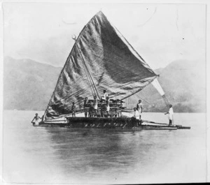 Horsburgh, John :Photograph of Fijians on a drua (double hulled canoe)