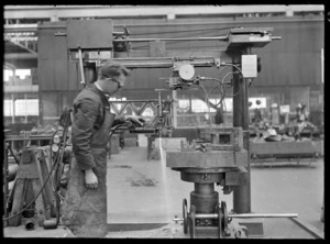 Gas cutting profiling machine at the Hutt Railway Workshops, Woburn, 1930.