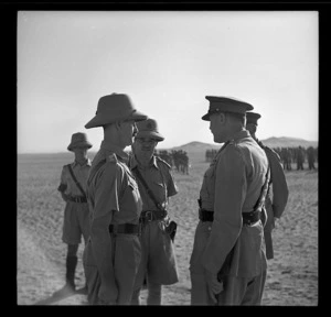 Lieutenant Colonel Leslie Andrew, VC, with Brigadier Hargest and General Freyberg at Helwan, Egypt