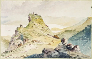Hodgkins, William Mathew 1833-1898 :Back of the peak, Mt Brazenose, Akaroa. [1868 or 1869?]