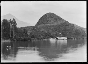 Paddle steamer "Mountaineer" at the jetty at Bob's Cove, Lake Wakatipu