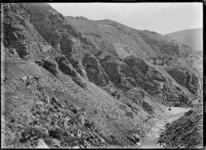 Taieri Gorge, near Dunedin, Otago, with railway line coming through an area known as The Notches