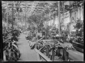 Interior view of the South End machine shop at Hillside Railway Workshops, Dunedin.