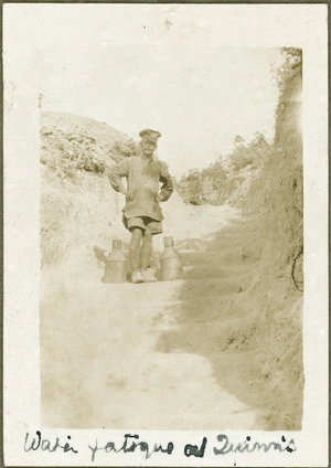 World War 1 New Zealand soldier on water duty at Quinn's Post, Gallipoli, Turkey