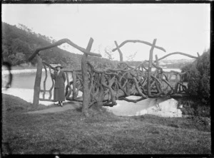 Rustic bridge at Ross Reservoir, Dunedin.