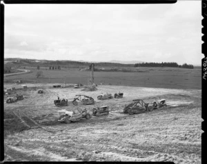 Earthmoving equipment preparing the site for the Meremere Power Station - Photograph taken by E Woollett