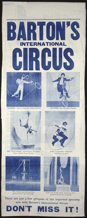 Barton's Circus :Barton's international circus. Don't miss it! [Printed by] Deslandes [1940s?]