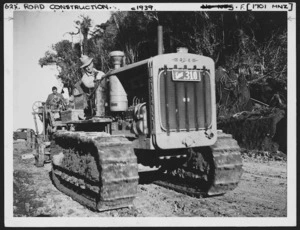 Tractor and grader at work on an Auckland road - Photograph taken by John Dobree Pascoe