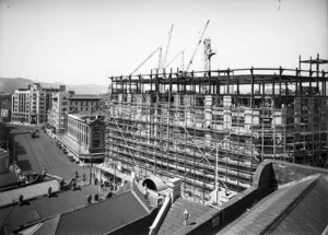 Lambton Quay, Wellington, showing the DIC under construction