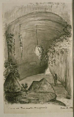 Taylor, Richard, 1805-1873 :Cave at Puraroto Wanganui, 11 Jan 1850.
