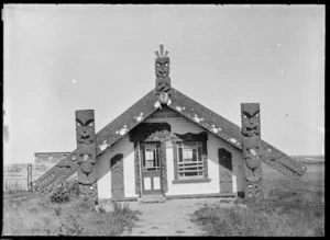 View of Maori meeting house Te Ika a Maui, also known as the Whare Maori, circa 1914